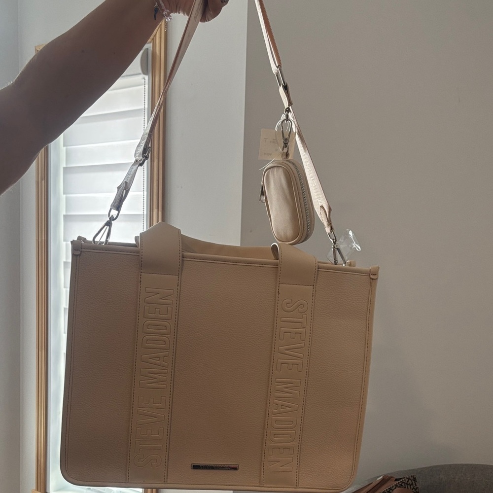 Steve Madden Cream Tote with Detachable Strap